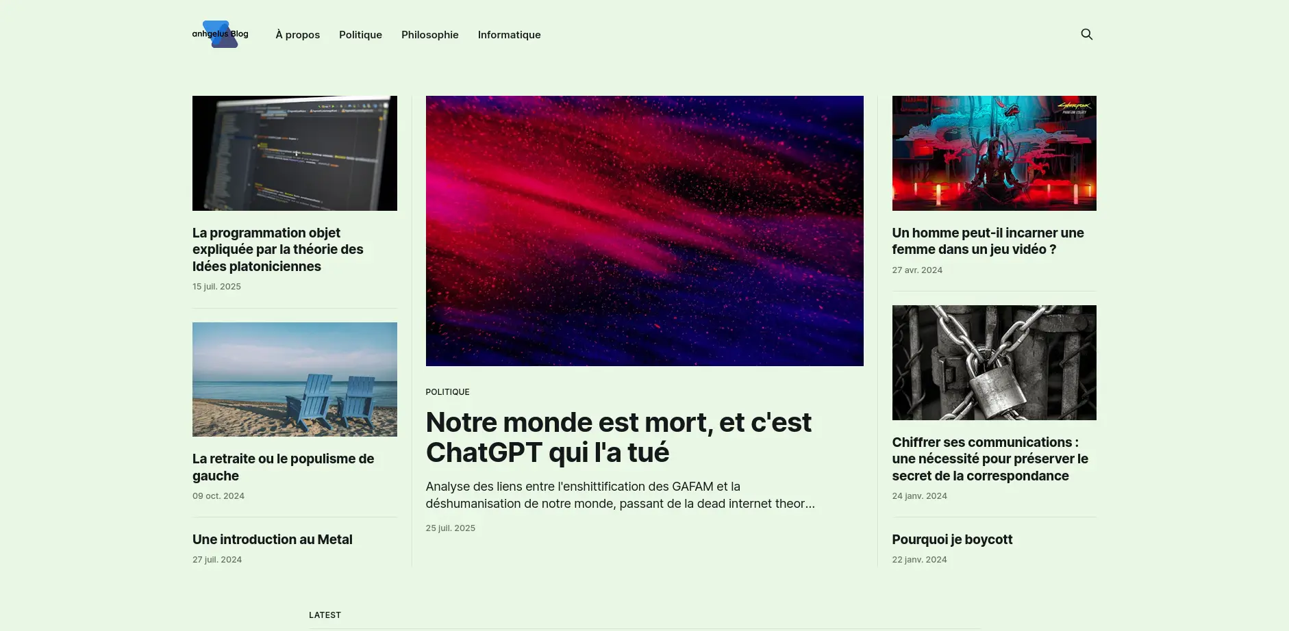 Page d'accueil de mon blog