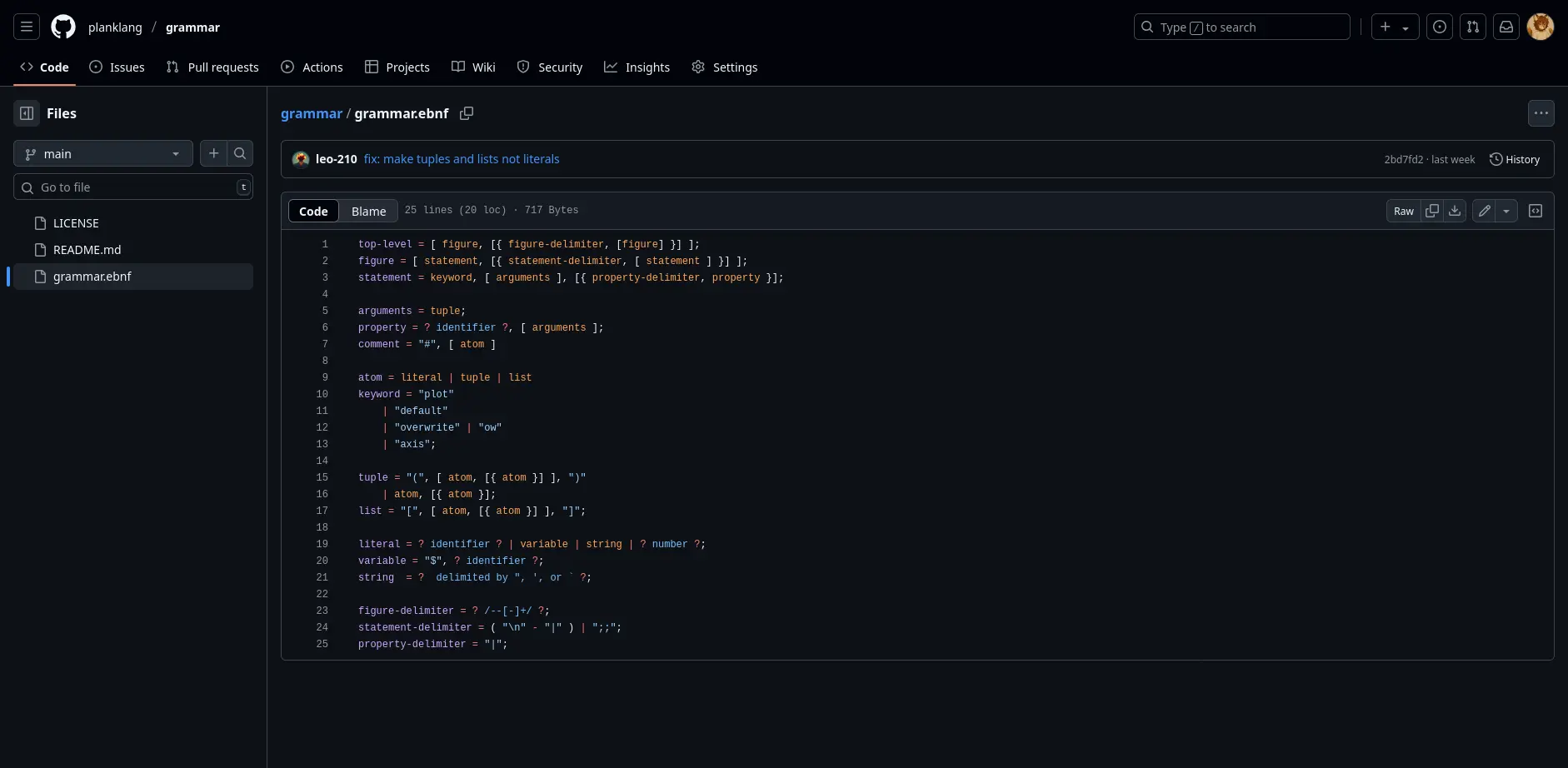 Grammaire de Plank présente sur GitHub